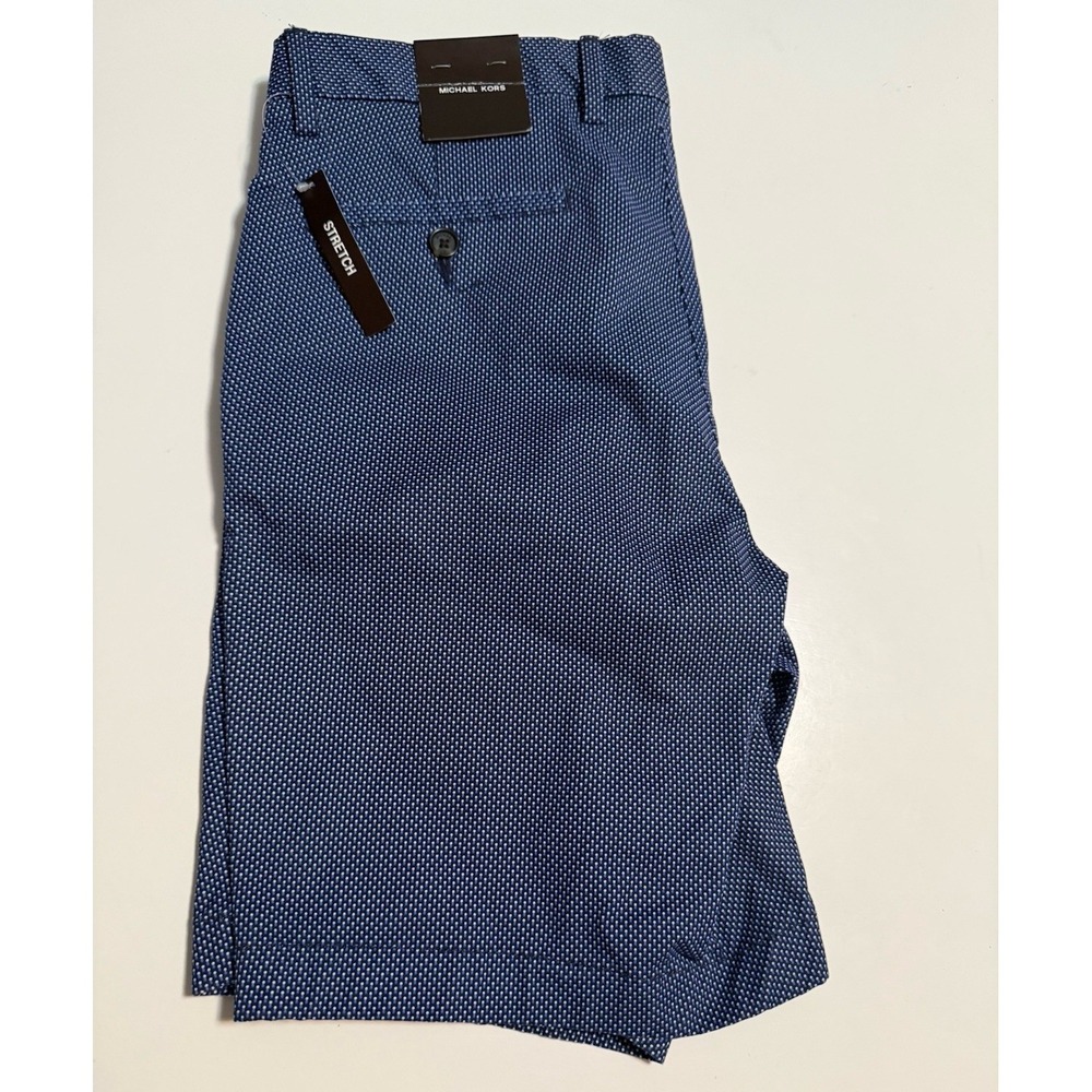Michael Kors Classic Fit Blue Microdot Chino Shorts Stretch Flat Front